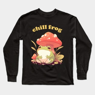 Cute Cottagecore Aesthetic Chill Frog with Mushroom Long Sleeve T-Shirt